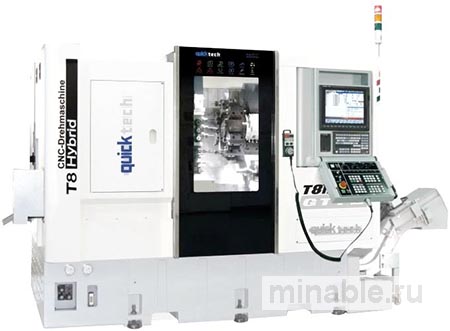 Двойные токарные шпиндели, приводные фрезерные шпиндели и несколько осей обеспечивают универсальному токарно-фрезерному центру QuickTECH T8 HYBRID все возможности обработки