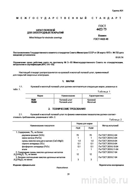 ГОСТ 4422-73: Шпат полевой для электродных покрытий – Комплексный разбор