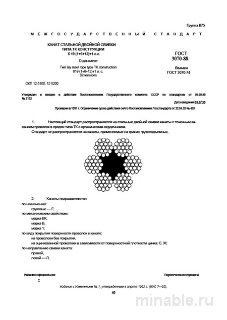 ГОСТ 3070-88: Комплексный разбор каната стального ТК 6х19 (1+6+12)+1 о.с.
