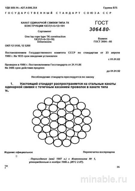 ГОСТ 3064-80: Канат 1х37 ТК – Разбор и Сортамент