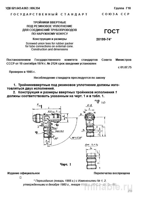 ГОСТ 20199-74: Тройники ввертные - Разбор стандарта, конструкция и размеры