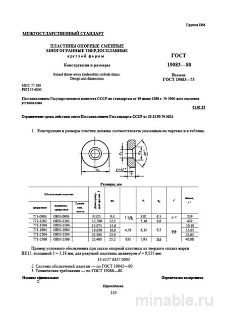 ГОСТ 19083-80: Опорные пластины твердосплавные - Разбор и описание