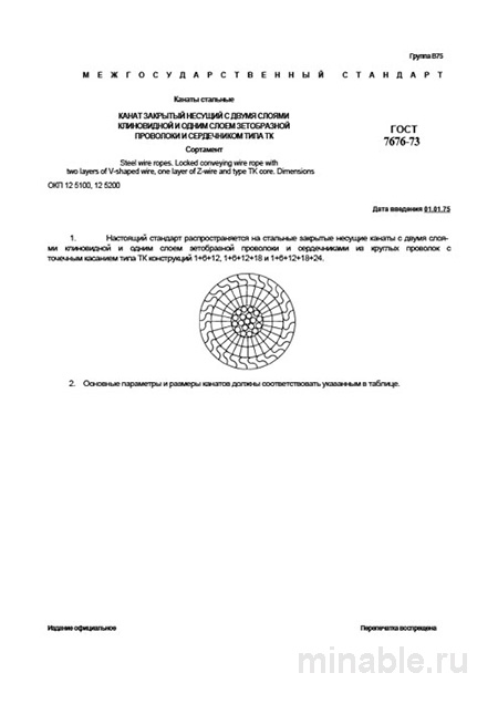 ГОСТ 7676-73: Стальные канаты - Разбор и Сортамент (ТК)