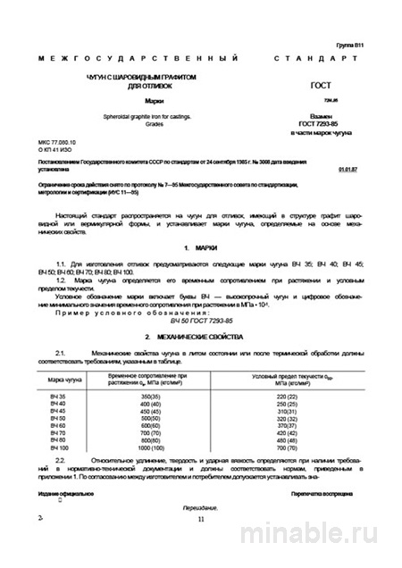 Чугун с шаровидным графитом ГОСТ 7293-85: марки, свойства и актуальные цены