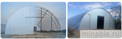 Арочный ангар из металлоконструкций на промышленной площадке