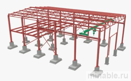 Каркас склада из металлоконструкций с фермами и колоннами